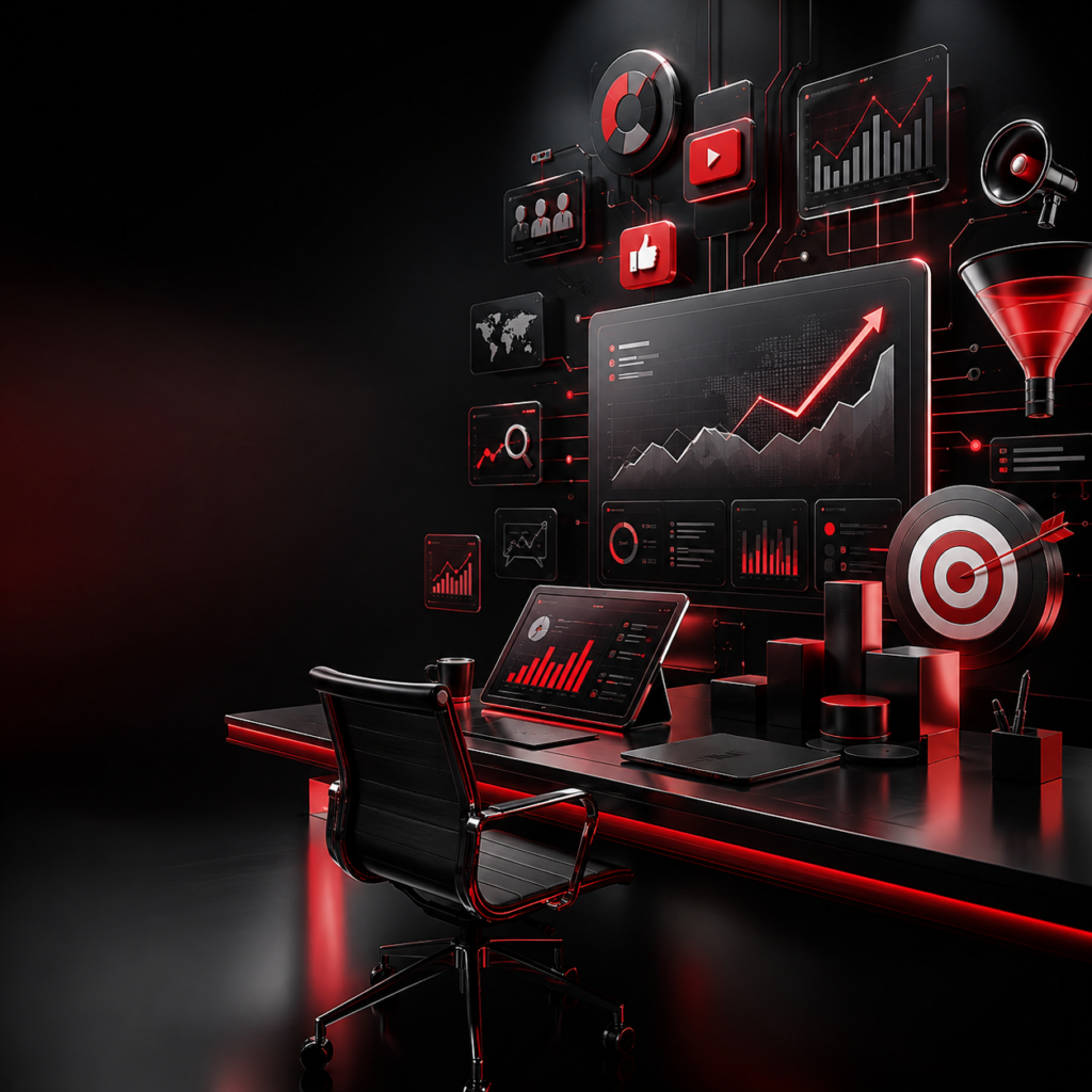 Digital marketing services futuristic growth dashboard